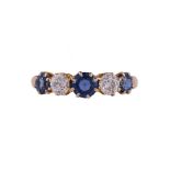 A SAPPHIRE AND DIAMOND FIVE STONE RING