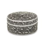 A CHINESE SILVER PIERCED CIRCULAR BOX AND COVER