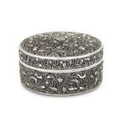 A CHINESE SILVER PIERCED CIRCULAR BOX AND COVER