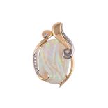 A CARVED OPAL AND DIAMOND PENDANT