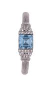 LOTOS, AN AQUAMARINE AND DIAMOND 1960S BRACELET