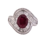 A RUBY AND DIAMOND CROSSOVER DRESS RING