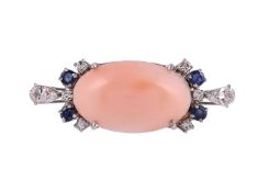 Y A CORAL, SAPPHIRE AND DIAMOND DRESS RING