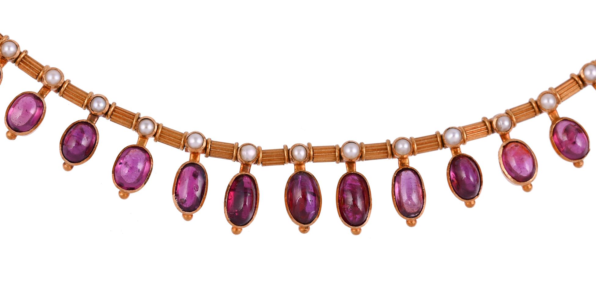 CARLO & ARTHUR GIULIANO, A GOLD, RUBY AND SEED PEARL NECKLACE CIRCA 1900 - Image 2 of 4