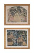 TWO FRAMED COURTLY SCENE NEEDLEWORKS, LATE 16TH/EARLY 17TH CENTURY