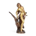 AFTER MATHURIN MOREAU, A GILT AND PATINATED BRONZE FIGURE OF 'LEDA AND THE SWAN'