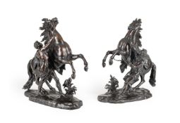 AFTER COUSTOU, A LARGE PAIR OF BRONZE MARLY HORSES, FRENCH, LATE 19TH CENTURY