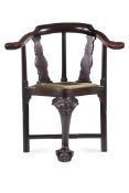 AN ANGLO CHINESE EXOTIC HARDWOOD CORNER CHAIR, 18TH/19TH CENTURY94cm high