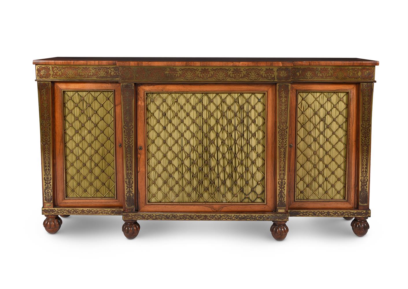 Y A REGENCY ROSEWOOD & BRASS MARQUETRY SIDE CABINET, ATTRIBUTED TO GILLOWS, CIRCA 1815