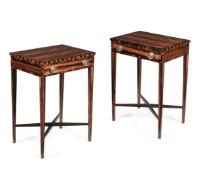 A PAIR OF COROMANDEL AND CROSSBANDED SIDE TABLES, IN GEORGE III STYLE, OF RECENT MANUFACTURE