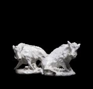 A PAIR OF DERBY WHITE PORCELAIN MODELS OF BOARS OF SO-CALLED 'DRY-EDGE' TYPE, CIRCA 1750-54