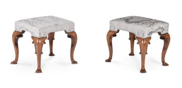 A PAIR OF WALNUT STOOLS, IN GEORGE I STYLE, FIRST HALF 20TH CENTURY