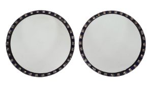 A PAIR OF IRISH CUT GLASS CONVEX WALL MIRRORS, IN GEORGE III STYLE, 20TH CENTURY
