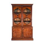 AN UNUSUAL GEORGE III MAHOGANY AND EXOTIC HARDWOOD BOOKCASE, POSSIBLY ANGLO-CHINESE, CIRCA 1800