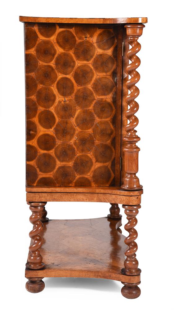 A VICTORIAN BURR WALNUT AND LABURNUM OYSTER VENERRED COLLECTORS CABINET ON STAND, CIRCA 1860 - Image 5 of 9
