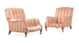 A PAIR OF VICTORIAN WALNUT AND UPHOLSTERED ARMCHAIRS, BY HOWARD & SONS, LATE 19TH CENTURY