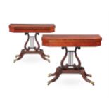 Y A PAIR OF REGENCY MAHOGANY AND ROSEWOOD FOLDING CARD TABLES, CIRCA 1815