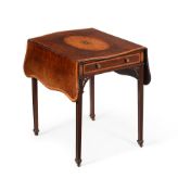 A GEORGE III MAHOGANY, SATINWOOD AND MARQUETRY PEMBROKE TABLE, ATTRIBUTED TO MAYHEW & INCE
