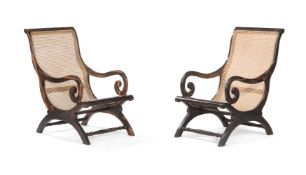 A PAIR OF ANGLO INDIAN CALAMANDER AND CANED ARMCHAIRS, IN EARLY 19TH CENTURY STYLE