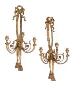 A PAIR OF GEORGE III GILT GESSO THREE-BRANCH WALL LIGHTS, EARLY 19TH CENTURY