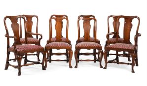 A SET OF EIGHT WALNUT DINING CHAIRS, BY GILL & REIGATE, IN QUEEN ANNE STYLE, FIRST HALF 20TH CENTURY