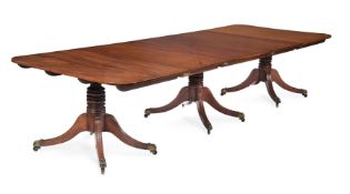 A MAHOGANY TRIPLE PILLAR EXTENDING DINING TABLE, CIRCA 1815 AND LATER