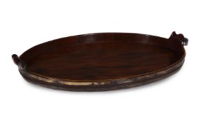 A GEORGE III MAHOGANY AND BRASS BOUND BUTLER'S TRAY, CIRCA 1780