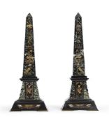 A PAIR OF FRENCH VARIEGATED GREEN AND BLACK MARBLE OBELISKS, IN THE EGYPTIAN TASTE, 19TH CENTURY