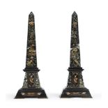 A PAIR OF FRENCH VARIEGATED GREEN AND BLACK MARBLE OBELISKS, IN THE EGYPTIAN TASTE, 19TH CENTURY