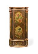 AN ITALIAN POLYCHROME PAINTED CORNER CUPBOARD, 18TH CENTURY AND LATER