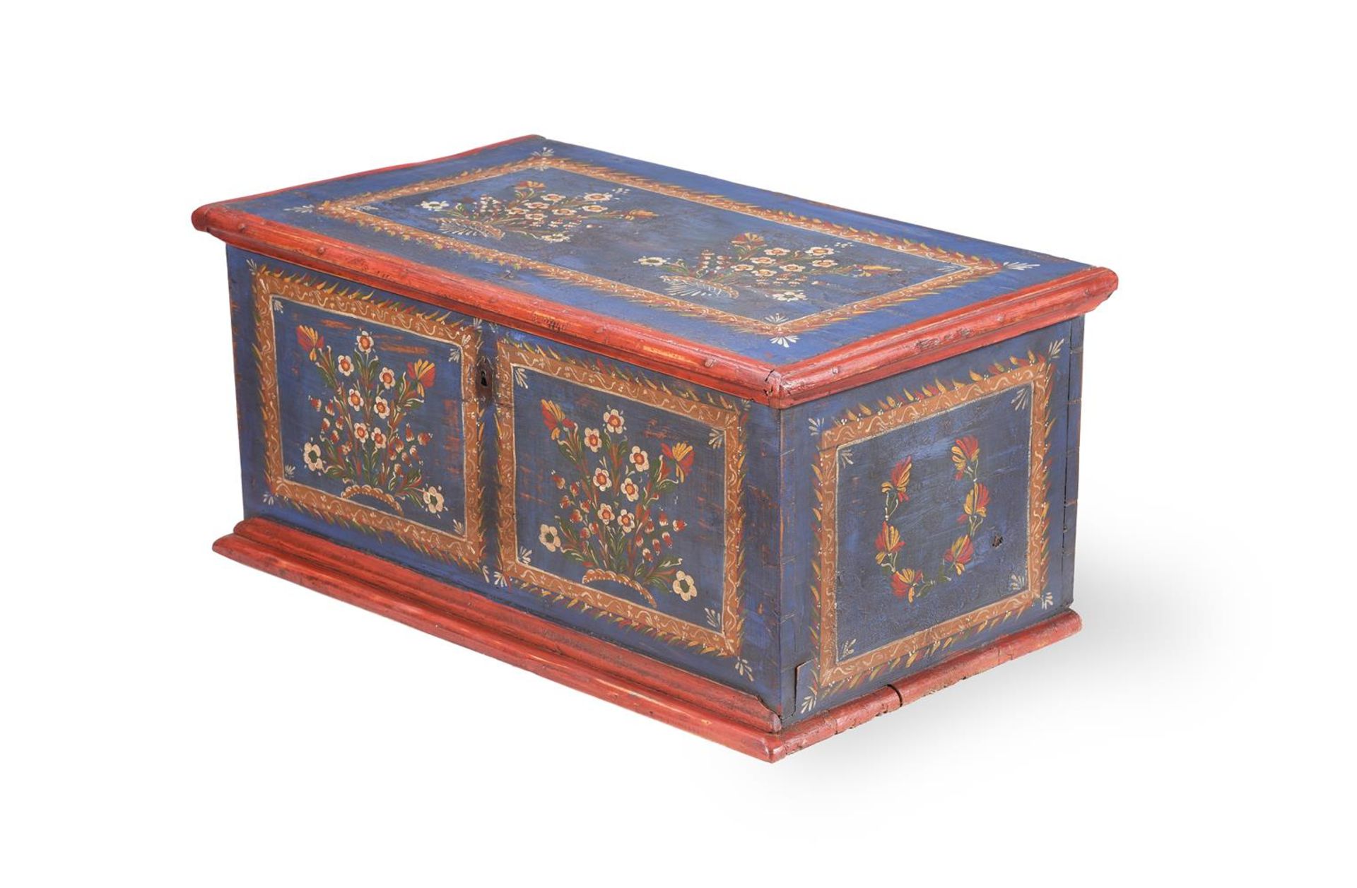 A POLYCHROME PAINTED PINE CHEST, PROBABLY SCANDINAVIAN, 19TH CENTURY