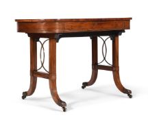 Y A GEORGE III ROSEWOOD AND BRASS INLAID LIBRARY WRITING TABLE, ATTRIBUTED TO GEORGE OAKLEY