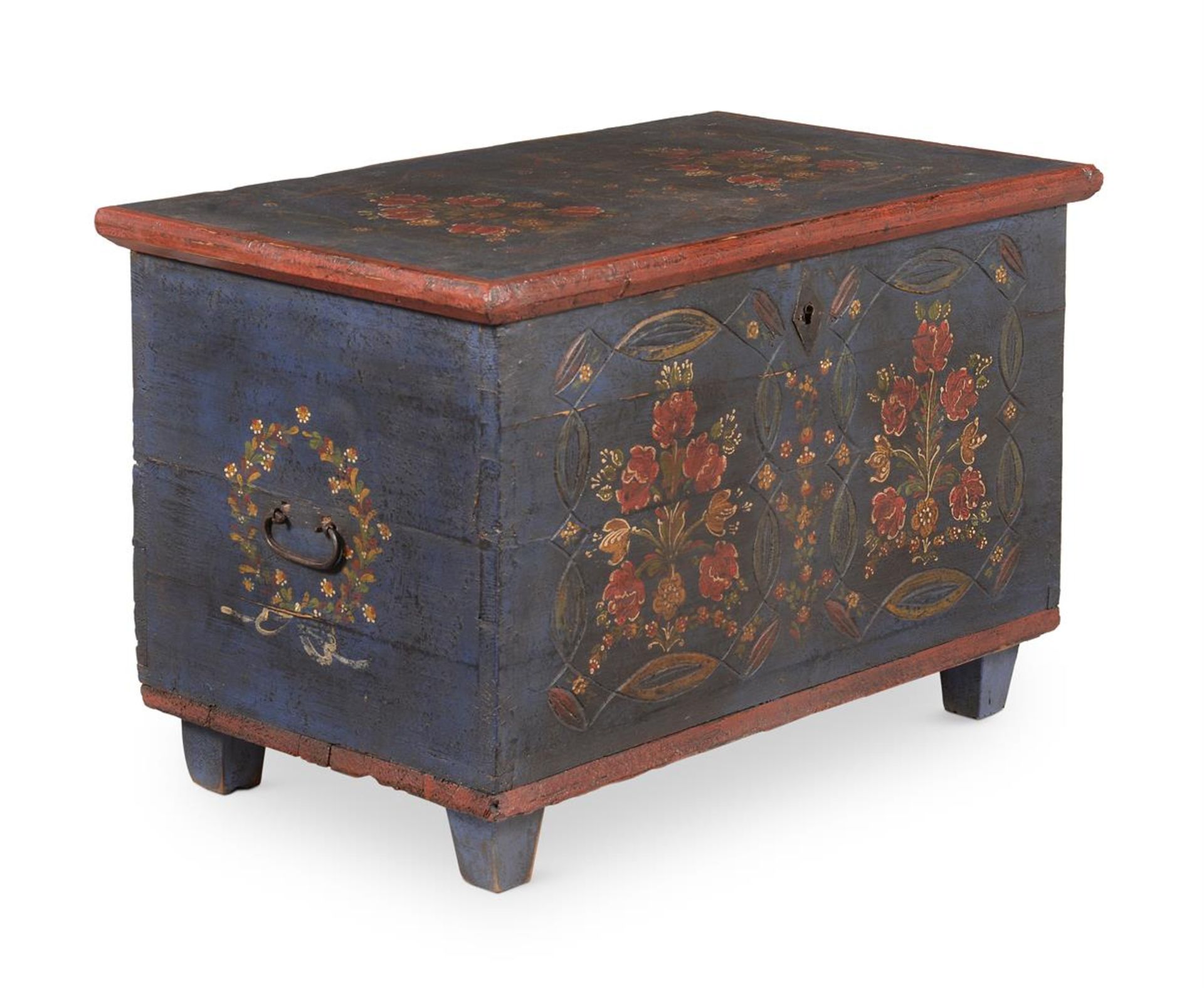 A POLYCHROME PAINTED CHEST, POSSIBLY SWISS OR SCANDINAVIAN, FIRST HALF 19TH CENTURY - Bild 2 aus 5