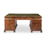 A WALNUT INVERTED BREAKFRONT PARTNER'S DESK, BY MAPLE & CO, 20TH CENTURY