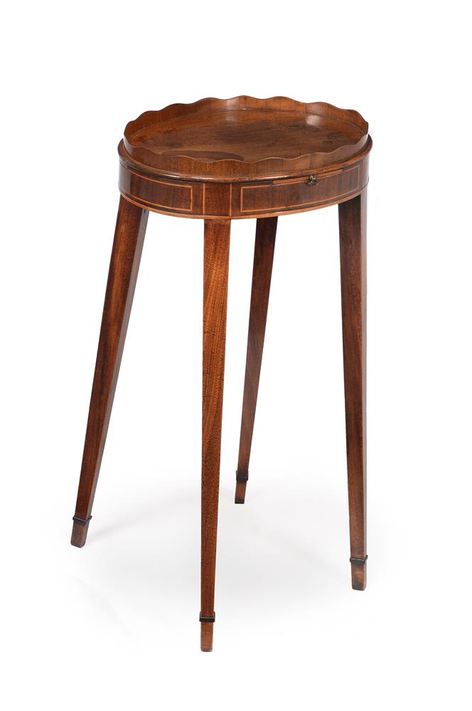 A GEORGE III MAHOGANY AND BOXWOOD INLAID URN STAND, LATE 18TH CENTURY