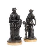 AFTER LOUIS SAUVAGEAU (1822-1874), A PAIR OF BRONZE FIGURES EMBLEMATIC OF FIRE AND WATER