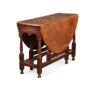A BURR ELM AND FRUITWOOD GATELEG TABLE, FIRST HALF 18TH CENTURY