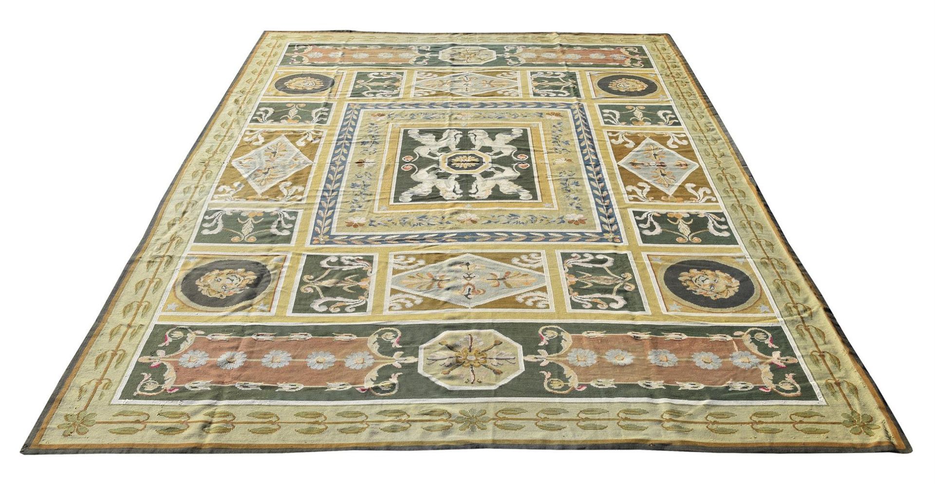 A EUROPEAN WOVEN CARPET, IN EMPIRE STYLE, approximately 549 x 428cm