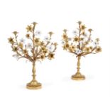 A PAIR OF FRENCH ORMOLU AND GLASS MOUNTED SIX-LIGHT CANDELABRA, LATE 19TH/EARLY 20TH CENTURY