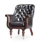 Y A WILLIAM IV ROSEWOOD AND LEATHER LIBRARY ARMCHAIR, CIRCA 1830