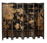 A CHINESE LACQUER AND PARCEL GILT EIGHT-FOLD SCREEN, FIRST HALF 20TH CENTURY