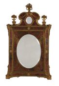 Y A SCARLET TORTOISESHELL, ENGRAVED BRASS AND ORMOLU MOUNTED WALL MIRROR