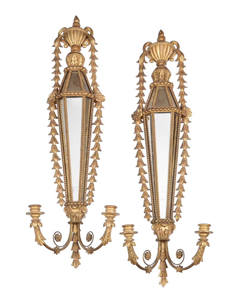 A LARGE PAIR OF GILTWOOD AND MIRRORED GIRANDOLES, LATE 19TH CENTURY