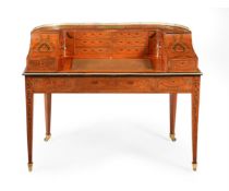 Y A VICTORIAN SATINWOOD AND POLYCHROME PAINTED CARLTON HOUSE DESK, IN GEORGE III STYLE