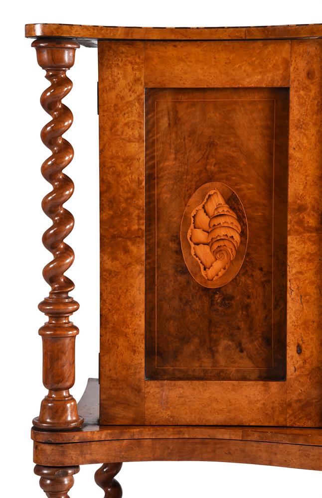 A VICTORIAN BURR WALNUT AND LABURNUM OYSTER VENERRED COLLECTORS CABINET ON STAND, CIRCA 1860 - Image 6 of 9