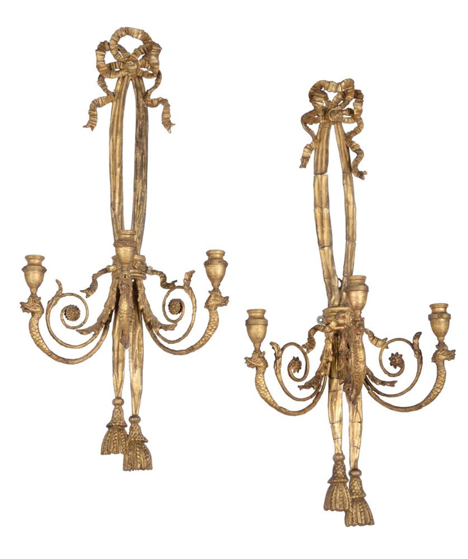 A PAIR OF GEORGE III GILT GESSO THREE-BRANCH WALL LIGHTS, EARLY 19TH CENTURY - Image 2 of 3