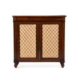 Y A REGENCY ROSEWOOD, SATINWOOD CROSSBANDED AND BRASS INLAID SIDE CABINET, IN THE MANNER OF GILLOWS