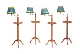 A SET OF FOUR MAHOGANY AND GILT METAL LIBRARY OR READING LAMPS, 20TH CENTURY