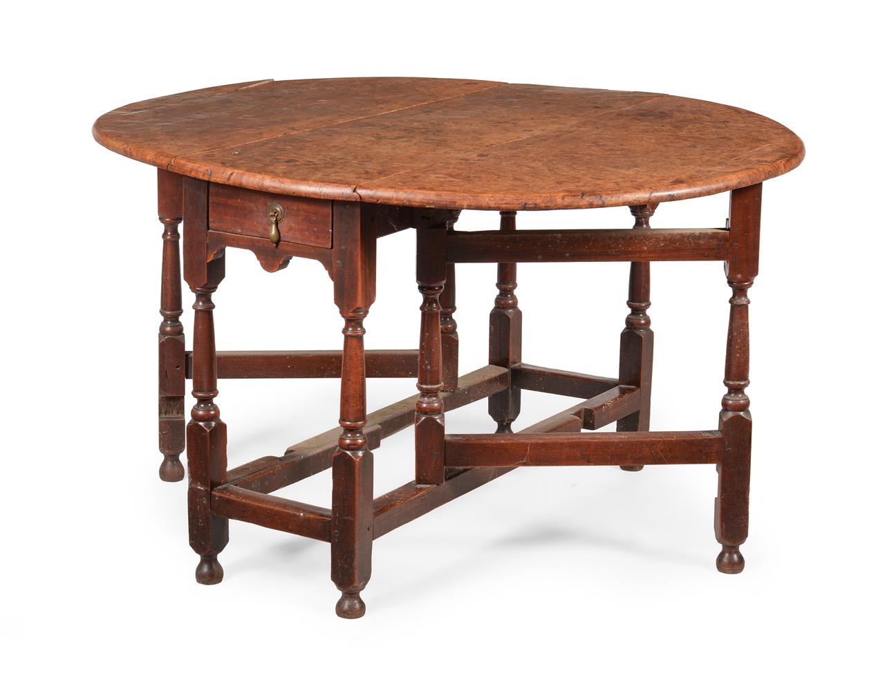 A BURR ELM AND FRUITWOOD GATELEG TABLE, FIRST HALF 18TH CENTURY - Image 2 of 4