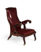 A WILLIAM IV MAHOGANY AND MAROON LEATHER UPHOLSTERED LIBRARY ARMCHAIR, CIRCA 1835